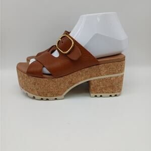 Homers Leather Platform Block Heel Venice Wedge Sandal Brown Size 36 US 6 Spain